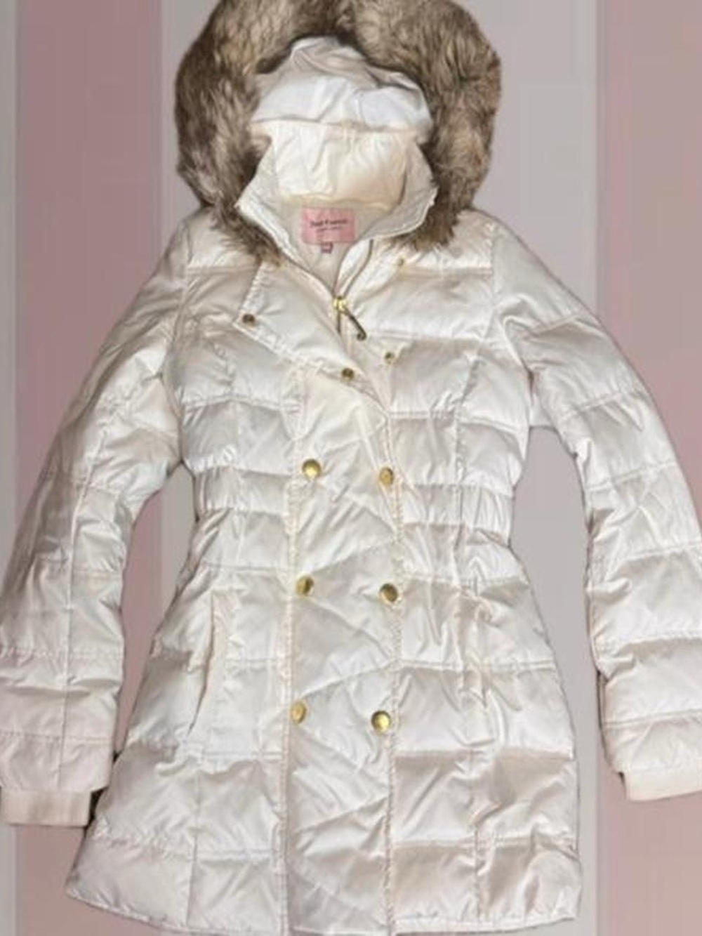 Juicy Couture Ivory White Quilted Faux-Fur Hood Puffer Coat